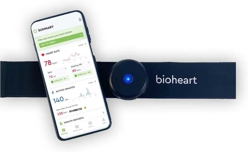 Bioheart Bluetooth Heart Rate Monitor | Continuous Heart Rate Monitor | Chest Strap Heart Rate Mobile Device | One Year Subscription Included