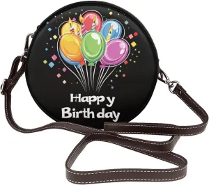Birthday Balloon With Candle Women Round Crossbody Bags Leather Sling Bag Purse
