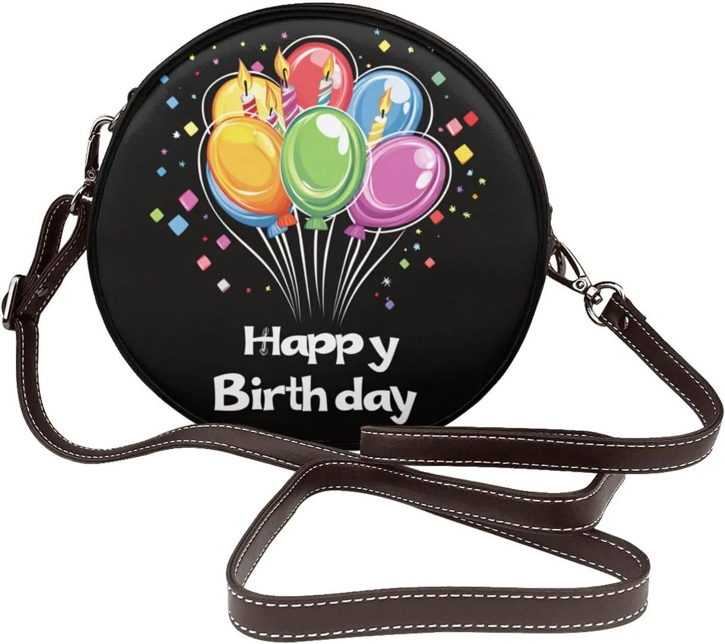 Birthday Balloon With Candle Women Round Crossbody Bags Leather Sling Bag Purse