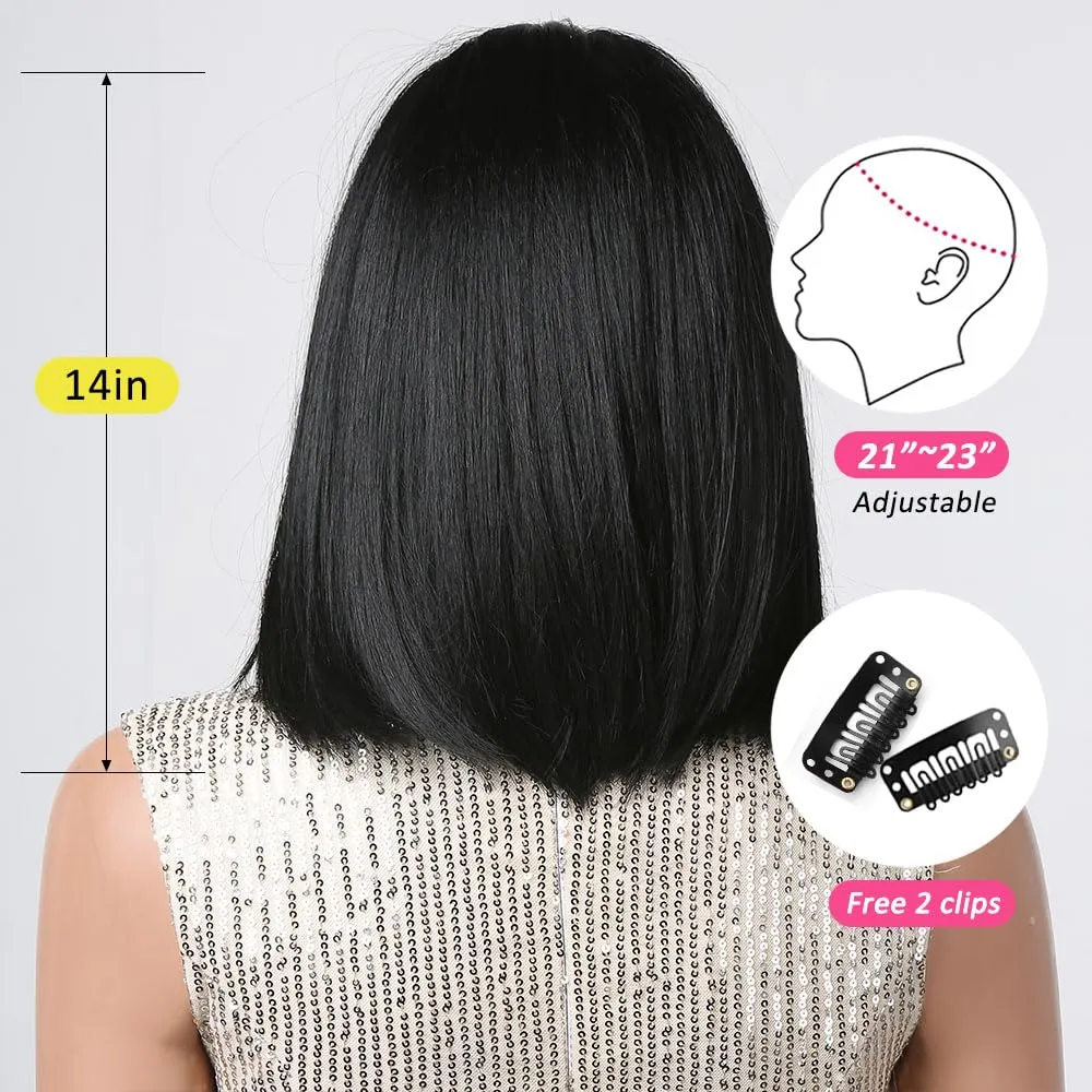 Black Bob Wig With Bangs Short Straight Wig For Women Synthetic Hair Wigs for Daily Party Cosplay Wear