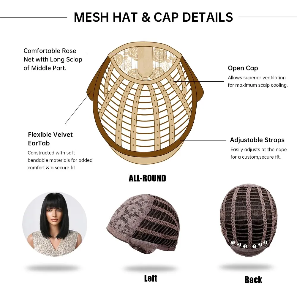 Black Bob Wig With Bangs Short Straight Wig For Women Synthetic Hair Wigs for Daily Party Cosplay Wear