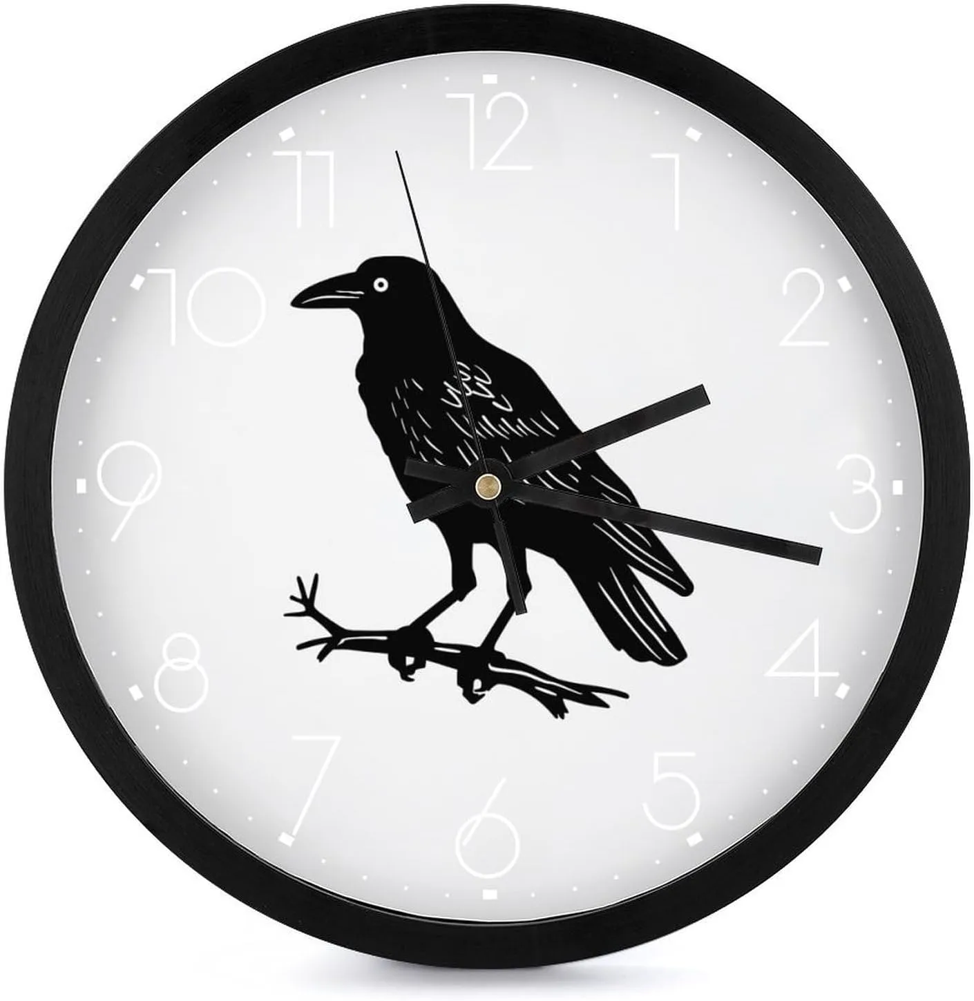 Black Crow Wall Clock 10 Inch Silent Non-ticking Battery Operated Decorative Clock for Kitchen Bedroom