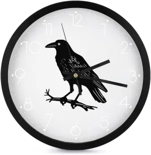Black Crow Wall Clock 10 Inch Silent Non-ticking Battery Operated Decorative Clock for Kitchen Bedroom