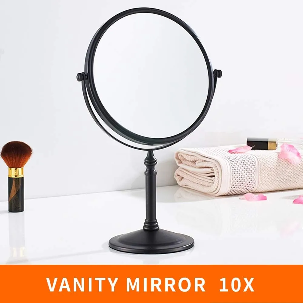 Black Makeup Mirror 1X/10X Free Standing 8 Inches 360 Swivel Dual-Sided Tabletop Makeup Mirror, Metal