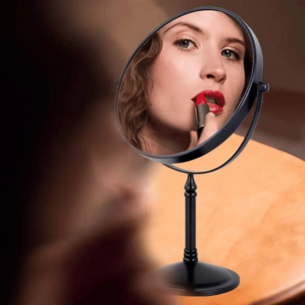 Black Makeup Mirror 1X/10X Free Standing 8 Inches 360 Swivel Dual-Sided Tabletop Makeup Mirror, Metal