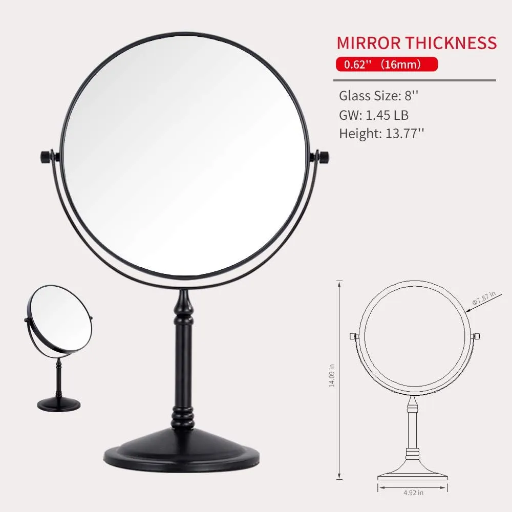 Black Makeup Mirror 1X/10X Free Standing 8 Inches 360 Swivel Dual-Sided Tabletop Makeup Mirror, Metal