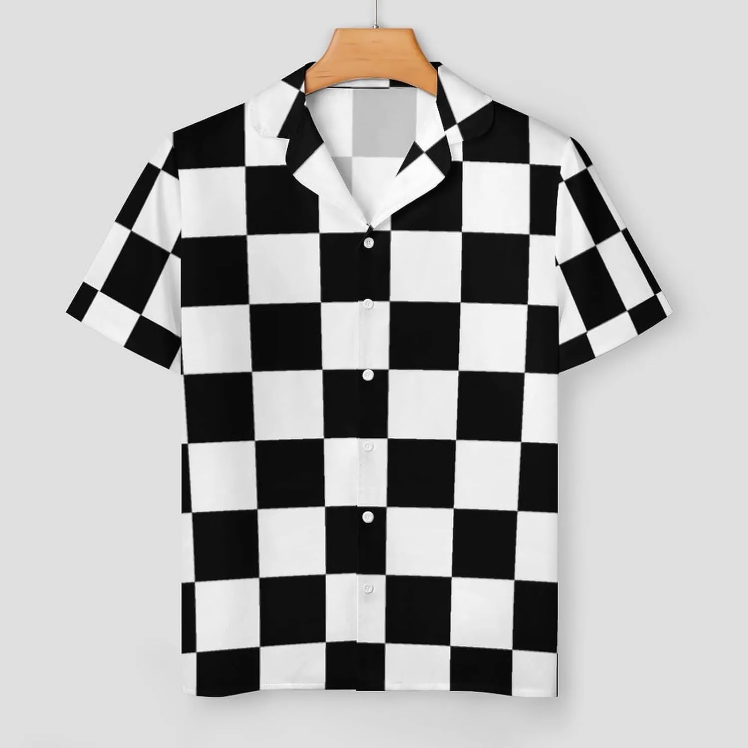Black White Race Checkered Flag Printed Women's Satin Pajama Set Short Sleeve Button Down Sleepwear Loungewear Pj Set