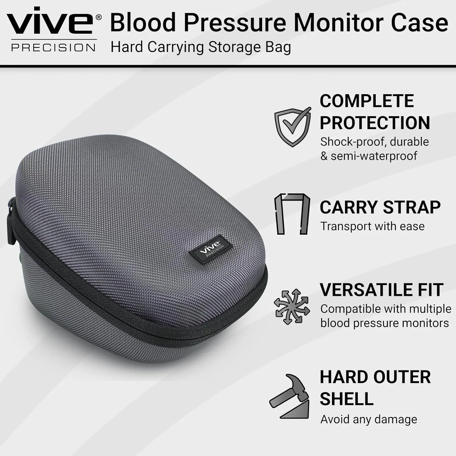 Blood Pressure Monitor Case - Hard Carrying Medical Travel Storage Bag - Universally Compatible Portable BPM Cuff, Health Accessories Pouch Replacement with Carrying Strap - Shockproof