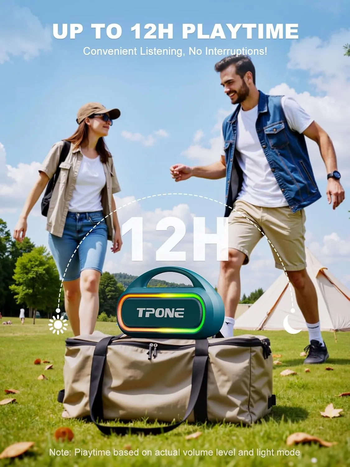 Bluetooth Speaker, IPX7 Waterproof Portable Wireless Speaker with 30W (Peak) Loud Stereo Sound, 100ft Range, Multi-Colors Rhythm Lights, TWS Pairing, BT5.3, for Home/Party/Outdoor/Beach (Indigo Blue)