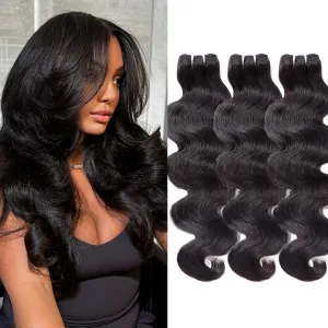 Body Wave Bundles Human Hair 16A Brazilian Virgin Hair Bundles 24 26 28 Inch Thick Weave Natural Black