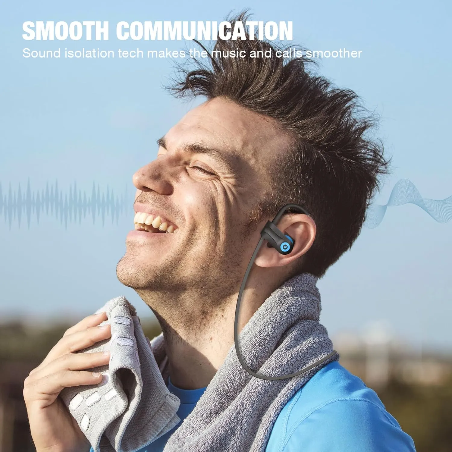 Boean Bluetooth Headphones, Bluetooth 5.3 Wireless Headphones with 16 Hours Playtime, Stereo Bass IPX7 Waterproof Over Ear Earphones for Workout and Sports Running