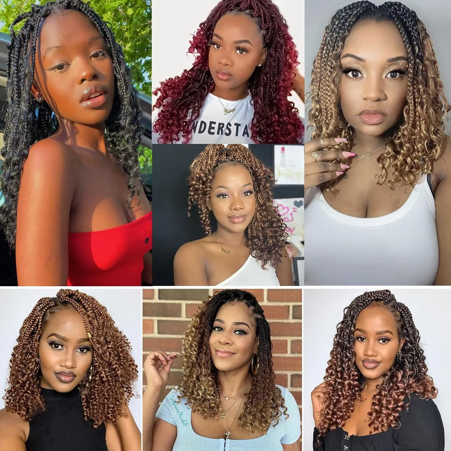 Boho Box Braids Crochet Hair for Women 10 Inch 7 Packs Goddess Box Braids with Curly Ends 3X Short Bob Crochet Braids for Kids Ombre Brown Synthetic Bohemian Braiding Hair Extensions (T30)