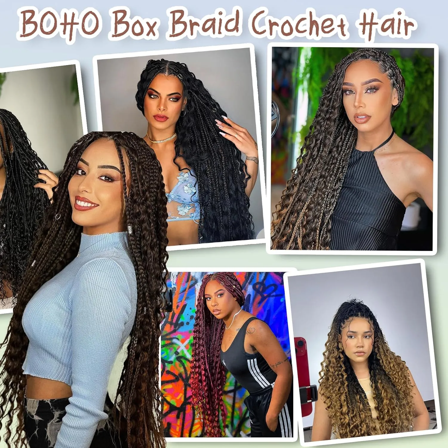 Boho Crochet Box Braids for Black Women 24 Inch 7 Packs Goddess Box Braids Crochet Hair With Curly Ends Pre Looped Bohomian Synthetic Braiding Hair Extensions 1b/grey