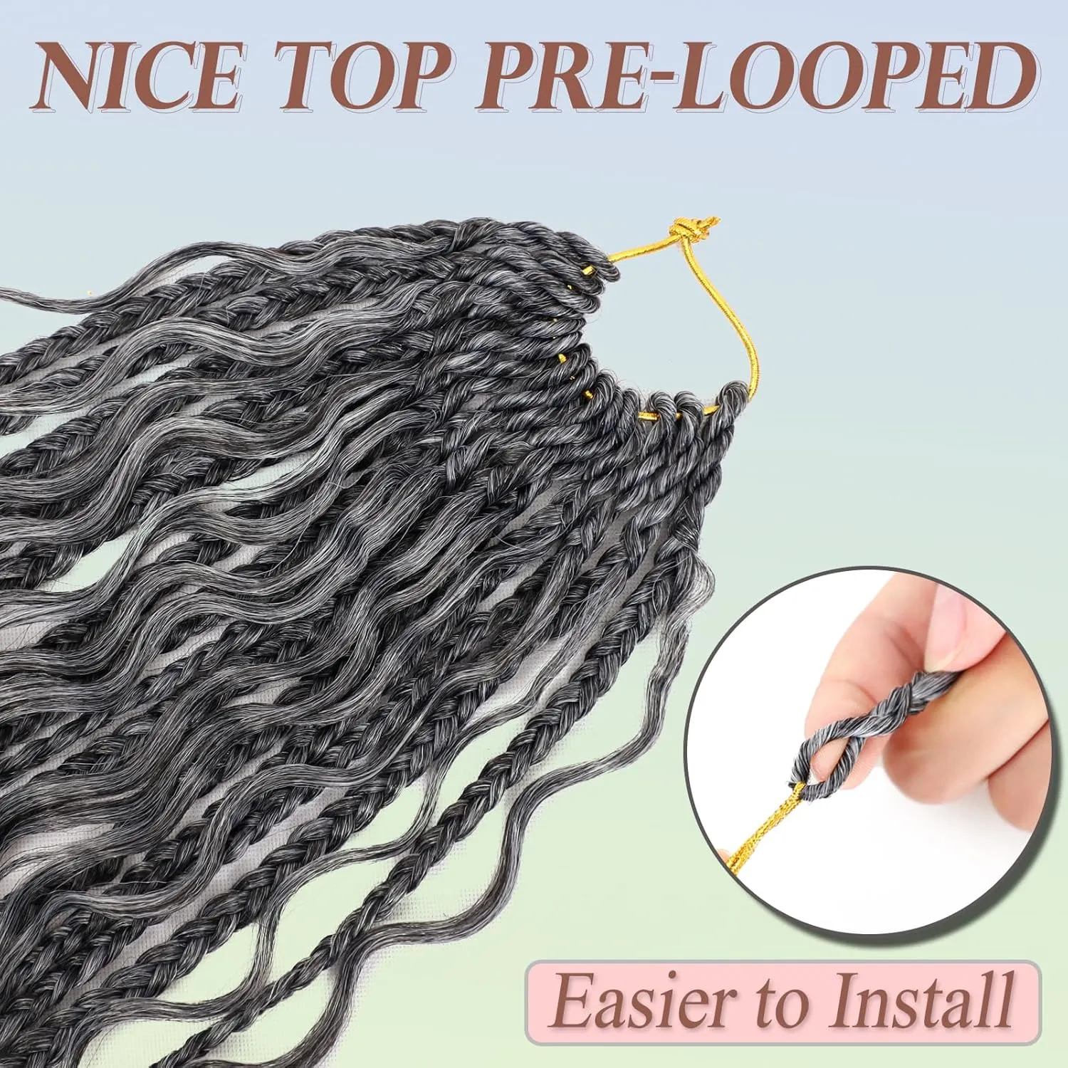 Boho Crochet Box Braids for Black Women 24 Inch 7 Packs Goddess Box Braids Crochet Hair With Curly Ends Pre Looped Bohomian Synthetic Braiding Hair Extensions 1b/grey