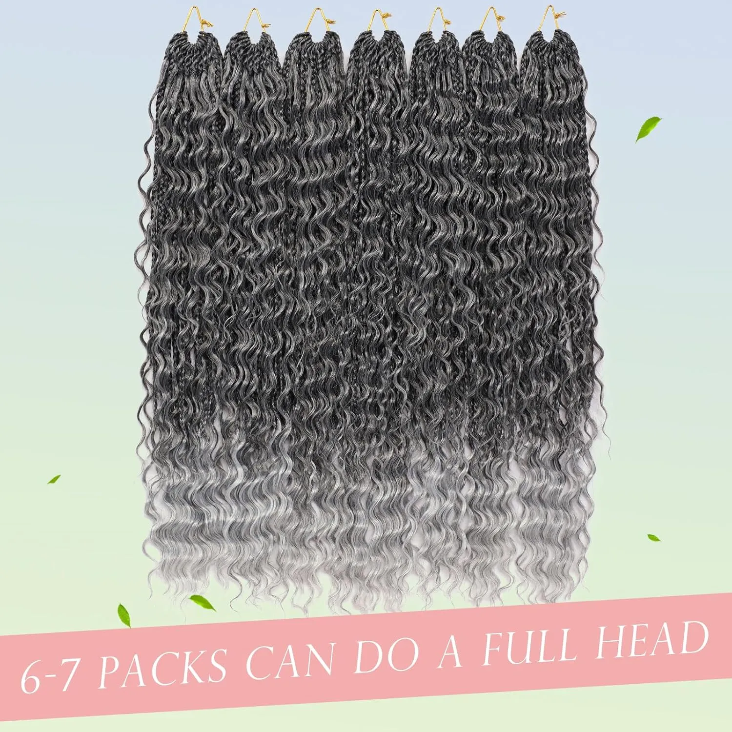 Boho Crochet Box Braids for Black Women 24 Inch 7 Packs Goddess Box Braids Crochet Hair With Curly Ends Pre Looped Bohomian Synthetic Braiding Hair Extensions 1b/grey