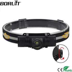 BORUIT 1000LM XM-L2 LED Mini Headlight Zoomable Headlamp USB Charger 18650 Battery Head Torch Camping Hunting Flashlight