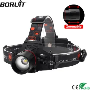 BORUiT 1000LM XML-T6 LED Headlamp 3-Mode Zoomable Headlight Use 18650 Battery Head Torch Waterproof Camping Hunting Flashlight