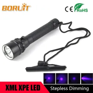 BORUIT 10W Ultraviolet Lantern 3000LM 3x XPE Purple Light Flashlamp Underwater 100m UV Diving Flashlight Torch For 18650 Battery