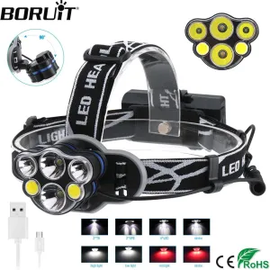 BORUiT KC06 8-Mode USB Charger HeadLamp T6 XPE COB LED Headlight Waterproof Head Torch Hunting Camping Flashlight 18650 Battery