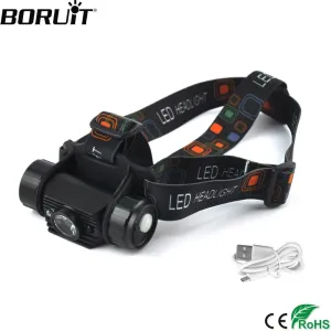 BORUIT Mini IR Sensor Powerful Headlamp USB Charger Headlight Induction Flashlight Camping Hunting Head Torch by 18650 Battery