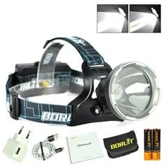 BORUIT Powerful B10 XM-L2 LED Headlight Micro USB Charge 18650 Battery Headlight 4-Mode Head Torch Camping Hunting Flashlight