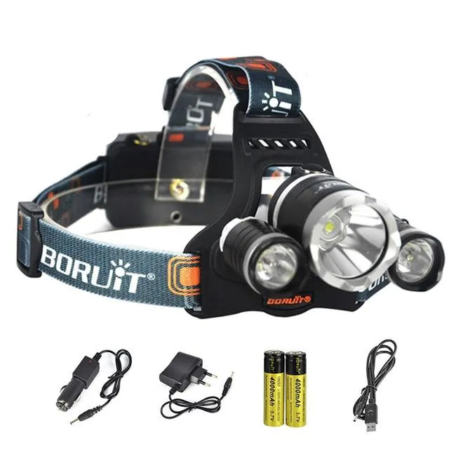 BORUiT RJ-5000 XML-T6 R2 Headlight 4-Mode Headlamp Power Bank Head Torch Hunting Camping Flashlight 18650 Battery Light