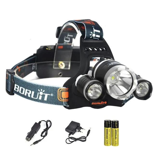 BORUiT RJ-5000 XML-T6 R2 Headlight 4-Mode Headlamp Power Bank Head Torch Hunting Camping Flashlight 18650 Battery Light