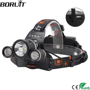 BORUiT RJ-5001 XM-L2 LED Headlamp 4-Mode Power Bank Headlight Waterproof Head Torch Camping Hunting Flashlight Use 18650 Battery