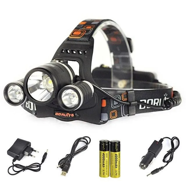 BORUiT RJ-5001 XM-L2 LED Headlamp 4-Mode Power Bank Headlight Waterproof Head Torch Camping Hunting Flashlight Use 18650 Battery