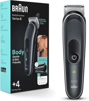 Braun Body Groomer Series 5 5360, Body Groomer for Men, for Chest, Armpits, Groin, SkinSecure Technology for Gentle Use and Clean Shave Attachment, Waterproof, Cordless with 100-min Run Time