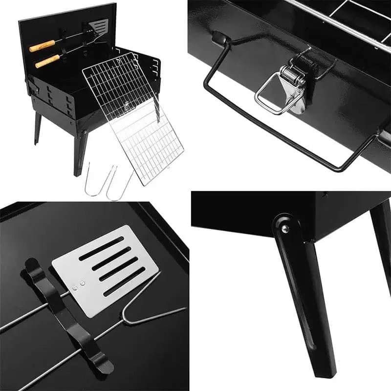 Briefcase Folding BBQ Grill, Outdoor Stainless Steel BBQ Grill, Travel Picnic Camping Grill, Patio Barbecue Charcoal Grill, Garden Outdoor Travel Picnic Folding Charcoal Grill, Compact Foldable Grill