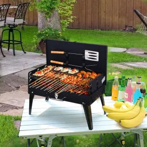 Briefcase Folding BBQ Grill, Outdoor Stainless Steel BBQ Grill, Travel Picnic Camping Grill, Patio Barbecue Charcoal Grill, Garden Outdoor Travel Picnic Folding Charcoal Grill, Compact Foldable Grill