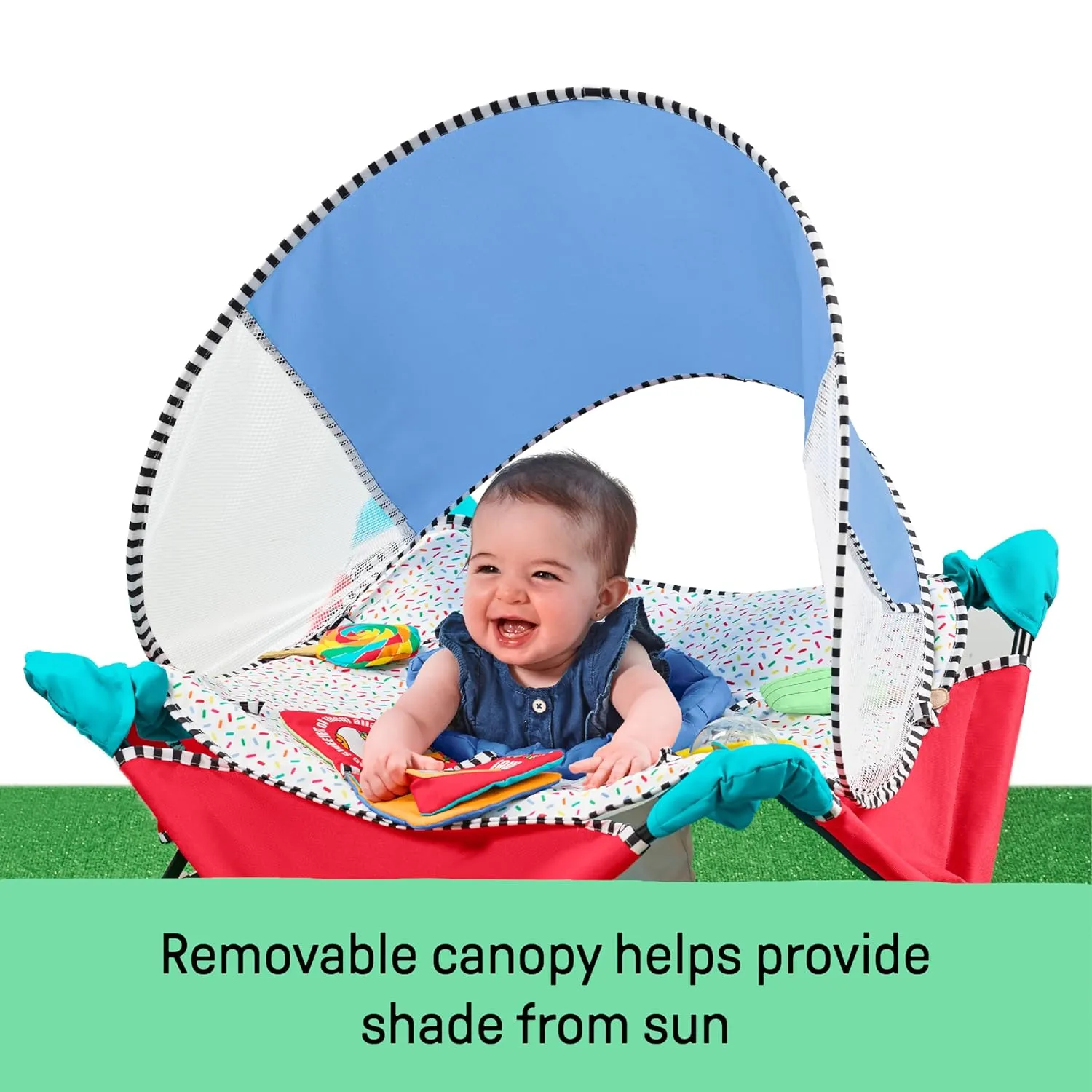 Bright Starts, Pop 'N Jump Portable Baby Activity Center, Indoor Outdoor Use, Lightweight, Carrying Bag, Canopy, 6-12 Months (Animals)