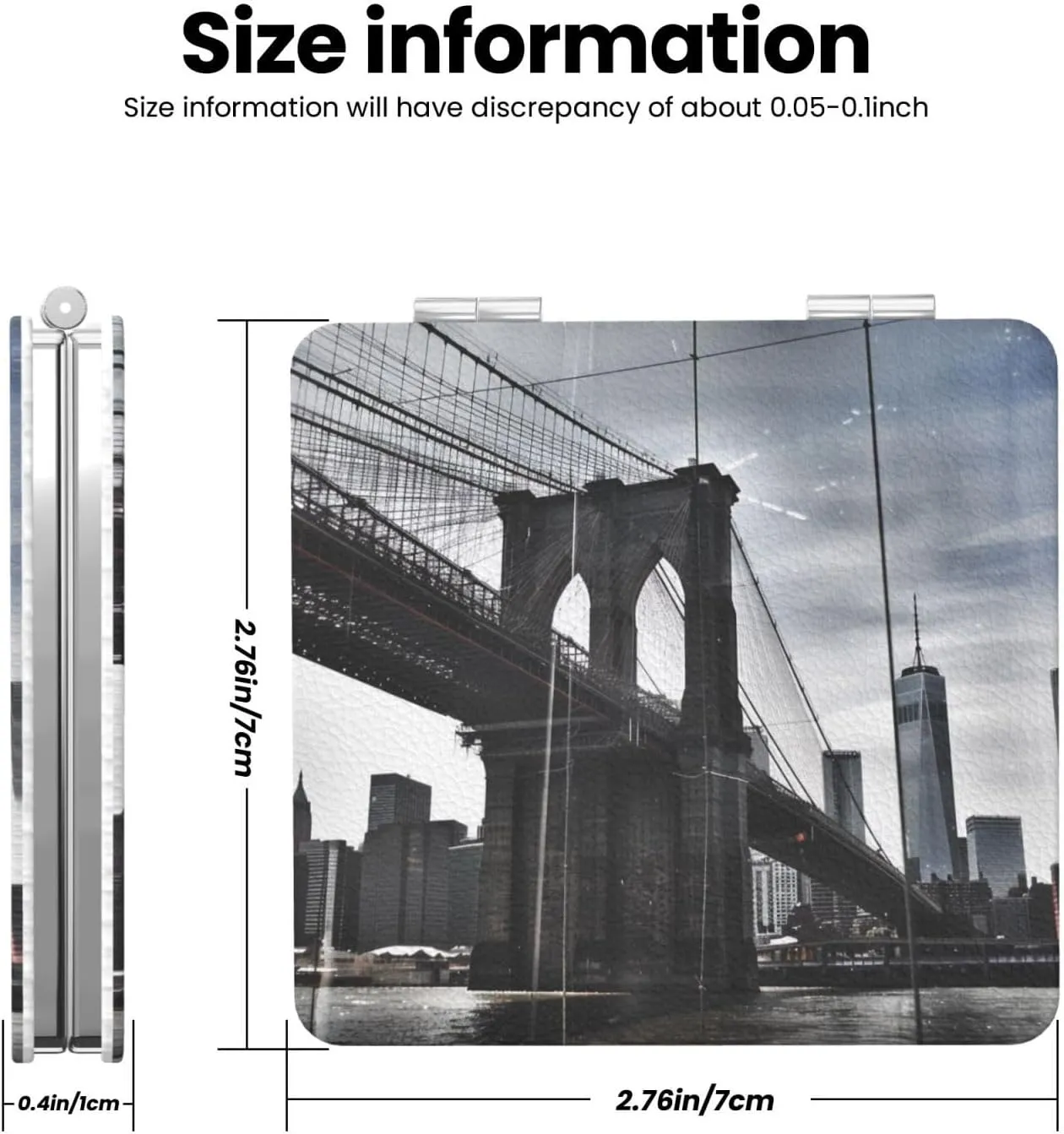 Brooklyn Bridge Printed Square Pocket Makeup Mirror with 1X/2X Magnification, Portable Mini Travel Makeup Mirror for Travel Daily Work Beauty