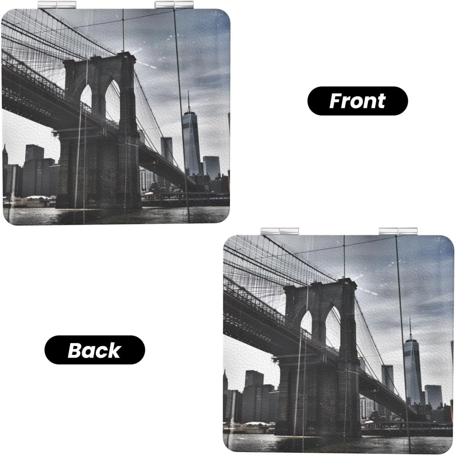 Brooklyn Bridge Printed Square Pocket Makeup Mirror with 1X/2X Magnification, Portable Mini Travel Makeup Mirror for Travel Daily Work Beauty