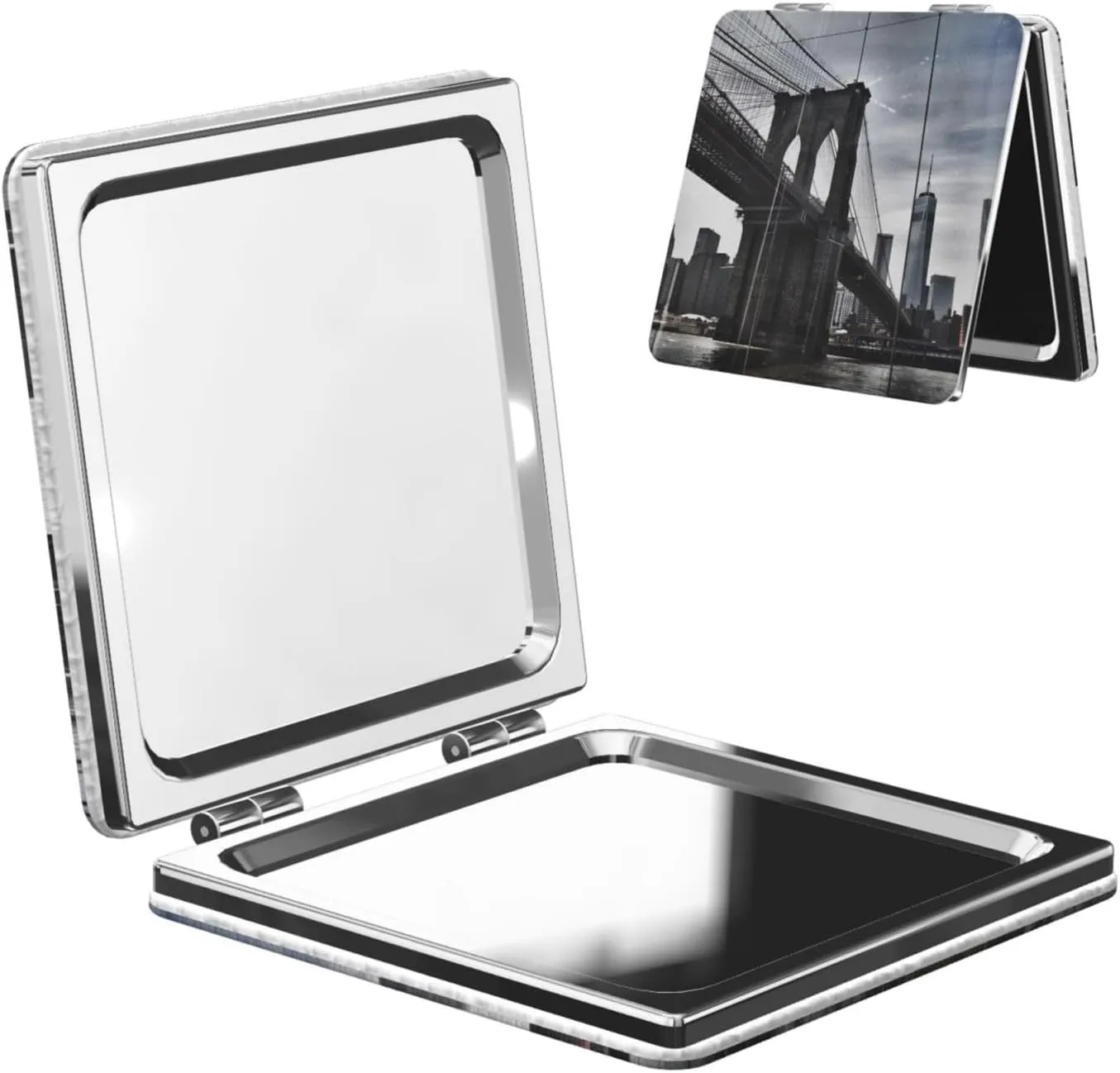 Brooklyn Bridge Printed Square Pocket Makeup Mirror with 1X/2X Magnification, Portable Mini Travel Makeup Mirror for Travel Daily Work Beauty