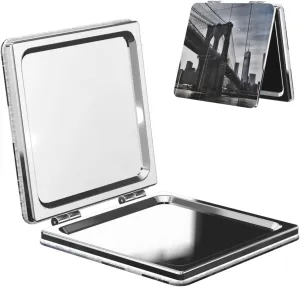 Brooklyn Bridge Printed Square Pocket Makeup Mirror with 1X/2X Magnification, Portable Mini Travel Makeup Mirror for Travel Daily Work Beauty