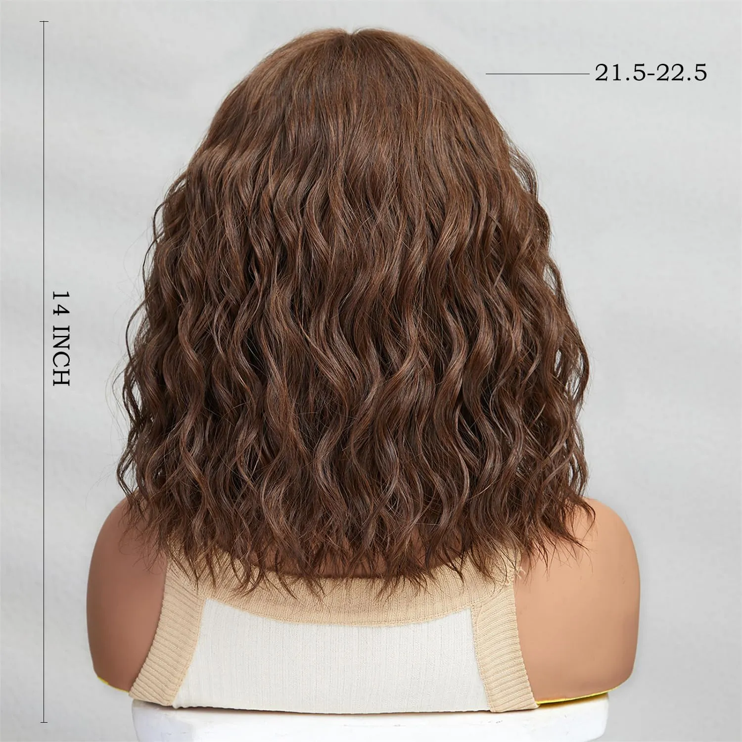 Brown Wigs for Women Dark Brown Short Curly Wavy Bob Wig with Bangs Medium Lenth Synthetic Hair for Daily Party Wedding Gift