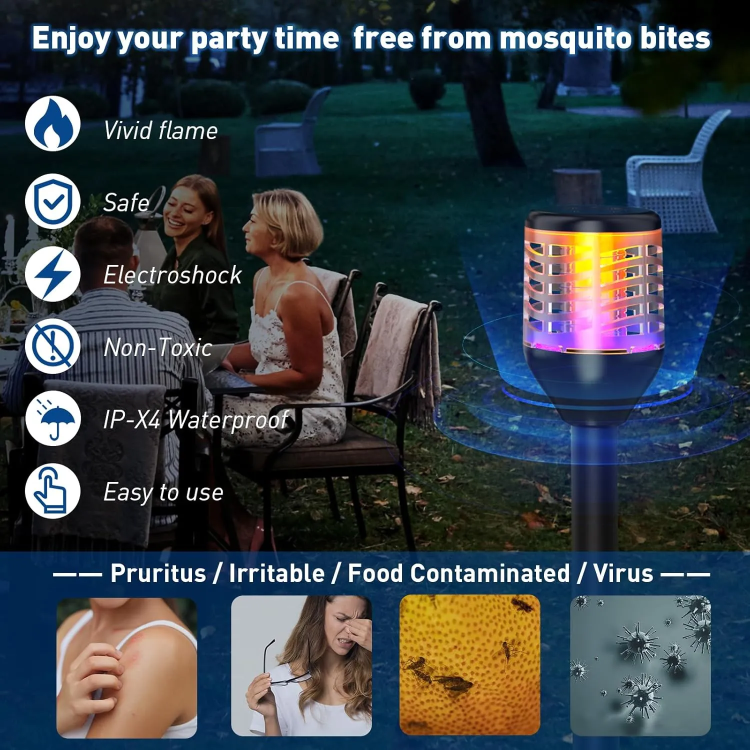 Bug Zapper Outdoor, 2-in-1 Mosquito Killer & Decorative Flame Light, IP-X4 Waterproof Plug in with RGB Light, Fly Zapper Mosquito Catcher for Patio Garden, 3Pack