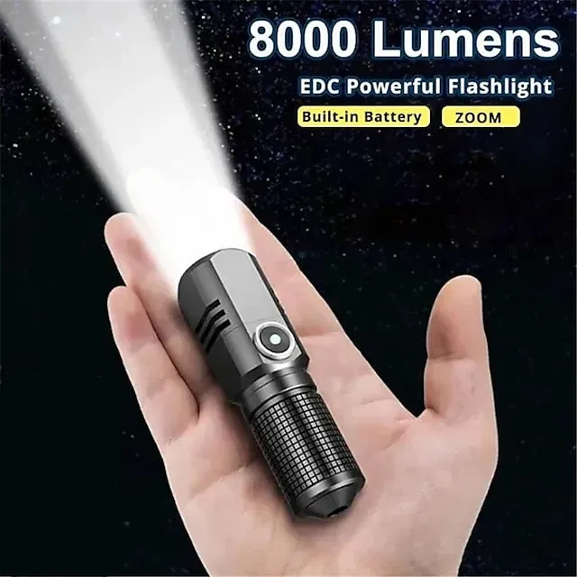 Built In Battery 10W Zoom Focus Mini Led Flashlight Torch Lamp Lantern Adjustable Penlight Waterproof  Led Light