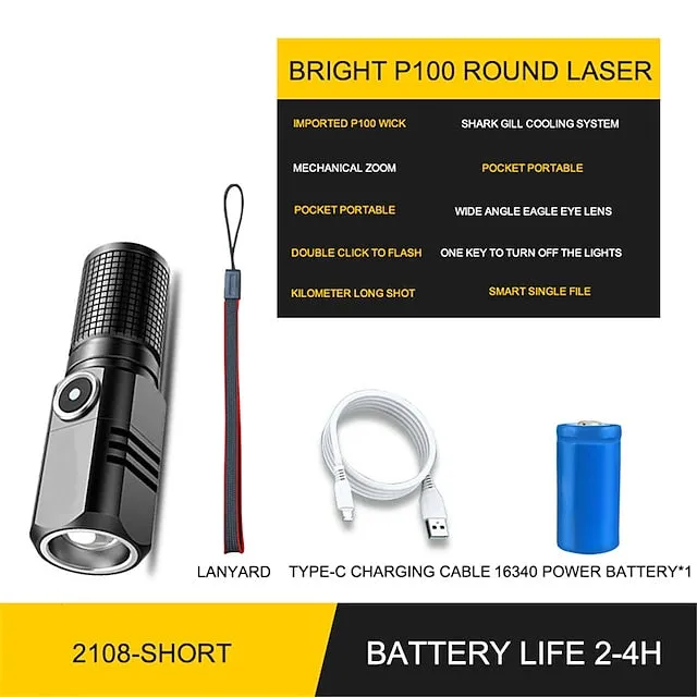 Built In Battery 10W Zoom Focus Mini Led Flashlight Torch Lamp Lantern Adjustable Penlight Waterproof  Led Light