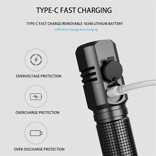 Built In Battery 10W Zoom Focus Mini Led Flashlight Torch Lamp Lantern Adjustable Penlight Waterproof  Led Light