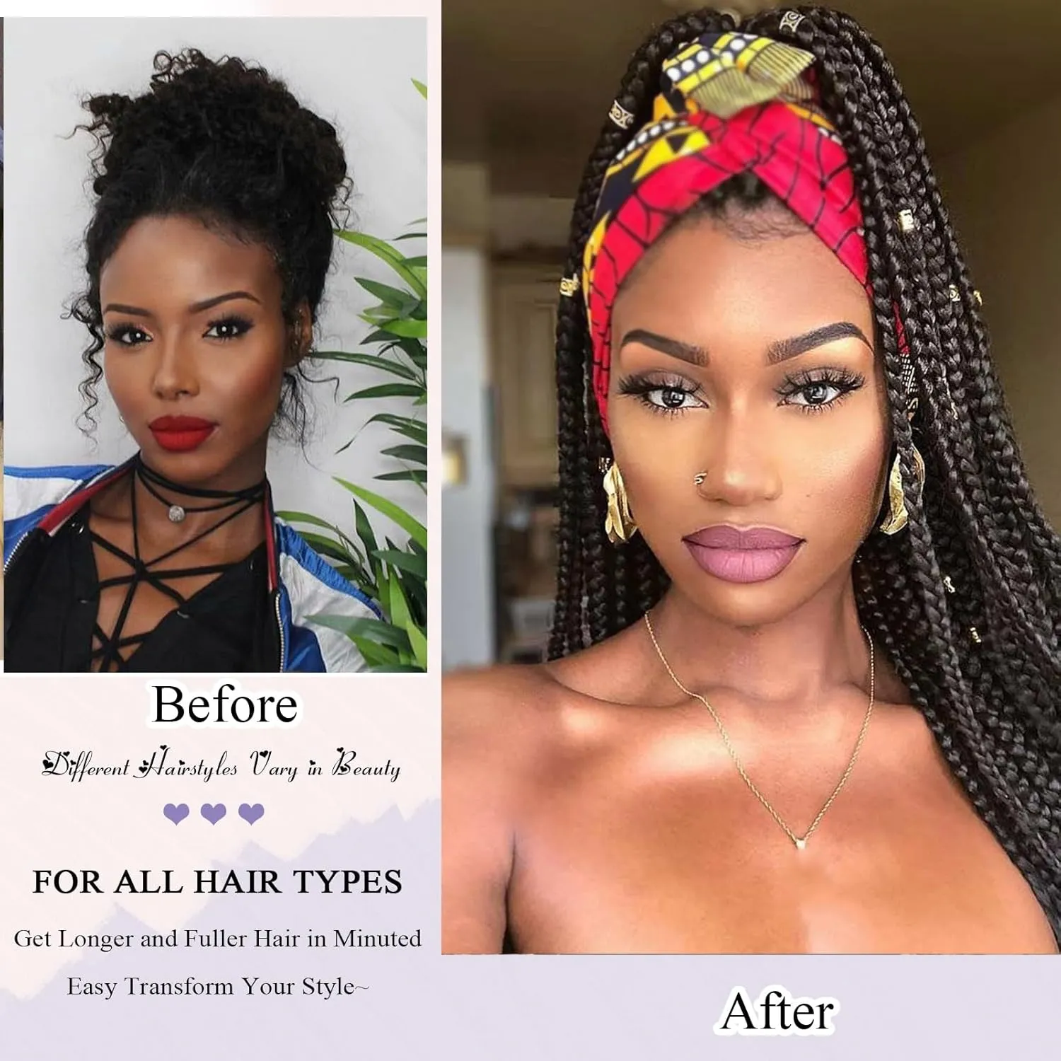 Burgundy Braided Wigs with Headband Attached Ombre Red Crochet Hair Wrap Wig Synthetic Goddess Box Braids Crochet Hair for Black Women Long Black Mixed Red Knotless box braid wig 30 inch