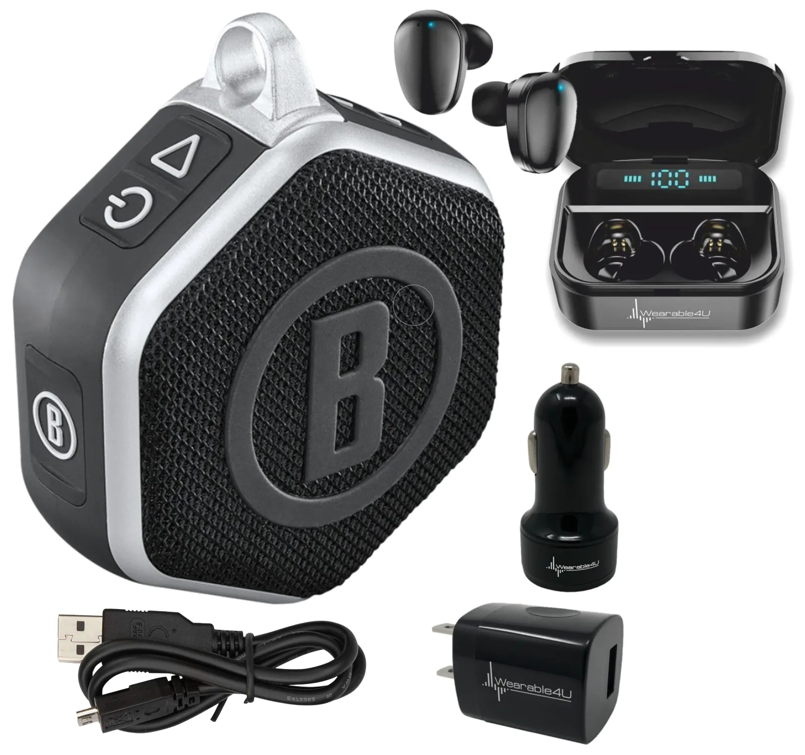Bushnell Wingman Mini GPS Bluetooth Speaker with Wearable4U Bundle