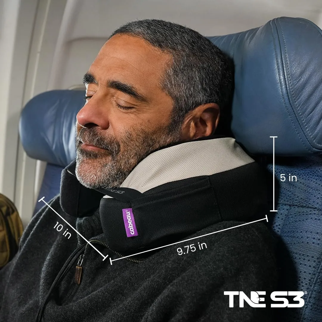 Cabeau Travel Neck Pillow for Airplanes – The Neck’s Evolution, TNE S3 – Supportive Memory Foam Design for Long Haul Flights – Attachable Seat Straps and 360° Support (Amsterdam Rainbow)