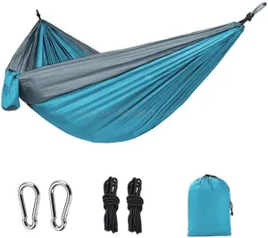 Camp Double Nylon Hammocks Camping Portable Parachute Hammock Outdoor Hiking Travel Backpacking Camping Gear Strong, Blue