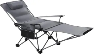 Camping Cots for Adults Metal Folding Bed, Outdoor Portable Folding Recliner, 4 Speed Adjustable Backrest, Removable Headrest and Footrest, Load Capacity 120kg.(Black)