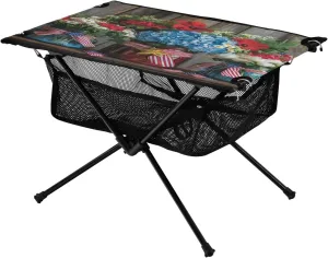 Camping Table Lightweight Portable Folding Table with Mesh Storage Net Flower Poppy America Ideal for Camping Hiking Beach Picnic Travel Backyard