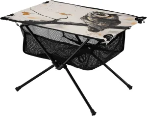 Camping Table Lightweight Portable Folding Table with Mesh Storage Net Owl Ink Wash Style Ideal for Camping Hiking Beach Picnic Travel Backyard