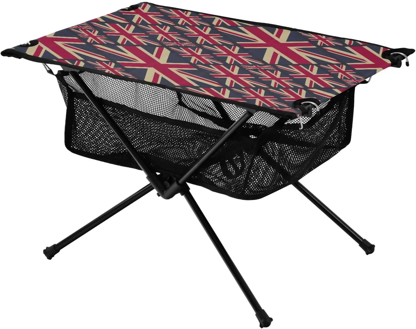 Camping Table Lightweight Portable Folding Table with Mesh Storage Net Union Jack Retro Britain Flag Stripes Ideal for Camping Hiking Beach Picnic Travel Backyard